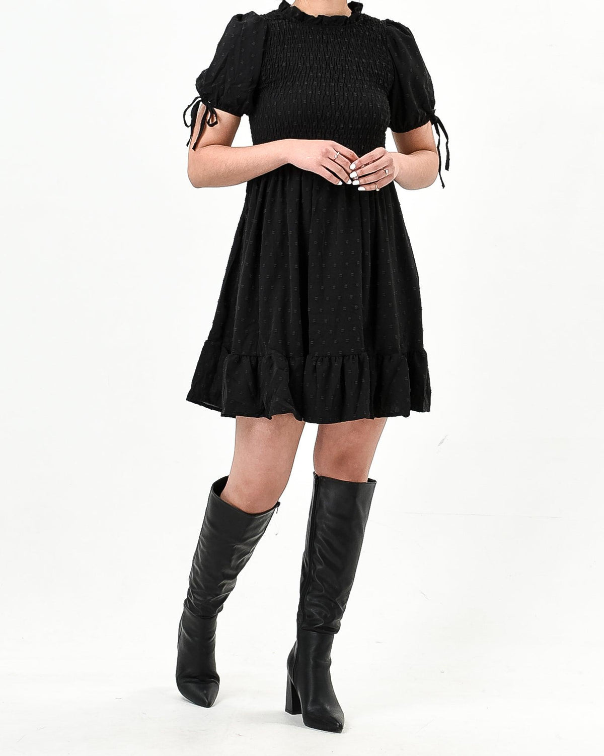 Mini puff sleeve drawstring dress - XD21