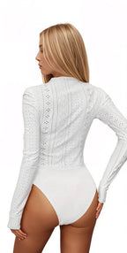 Mock Neck Gigot Sleeve Lace Thin Bodysuit XD21