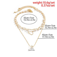 Multi Layer Pearl Peach Heart Pendant Necklace - XD21