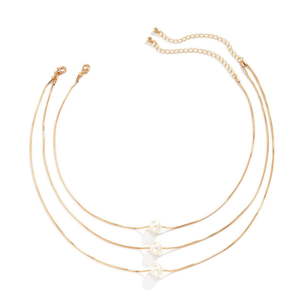 multi-layer twin pearl pendant necklace - XD21