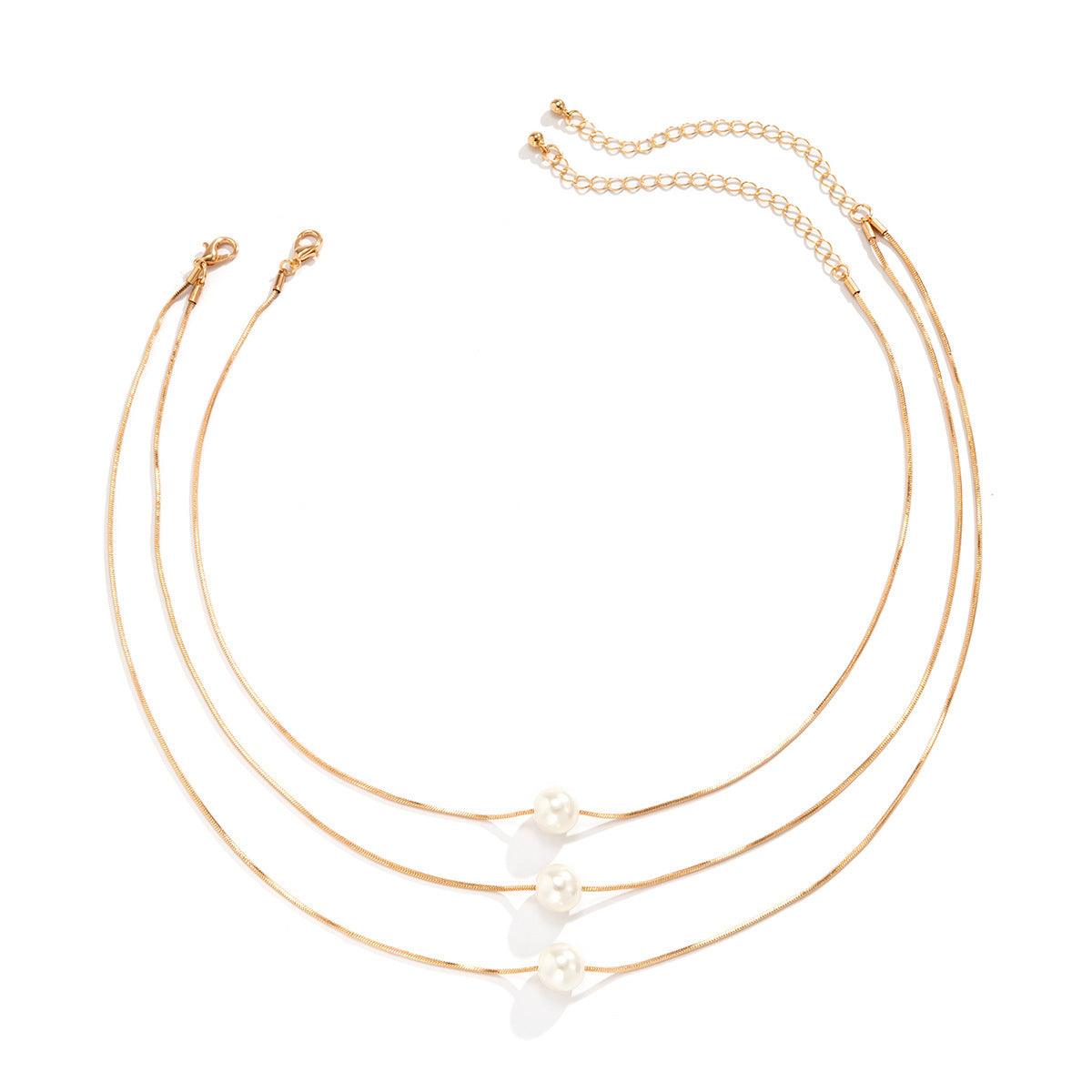 multi-layer twin pearl pendant necklace - XD21