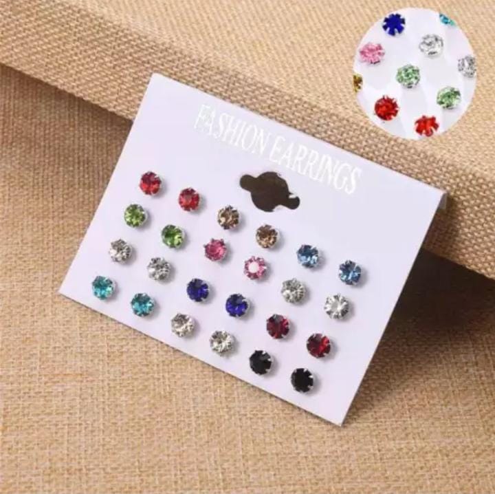 Multicolour 12pc Earring Studs XD21