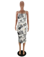Newspaper Letter Print Bodycon Midi Dress XD21