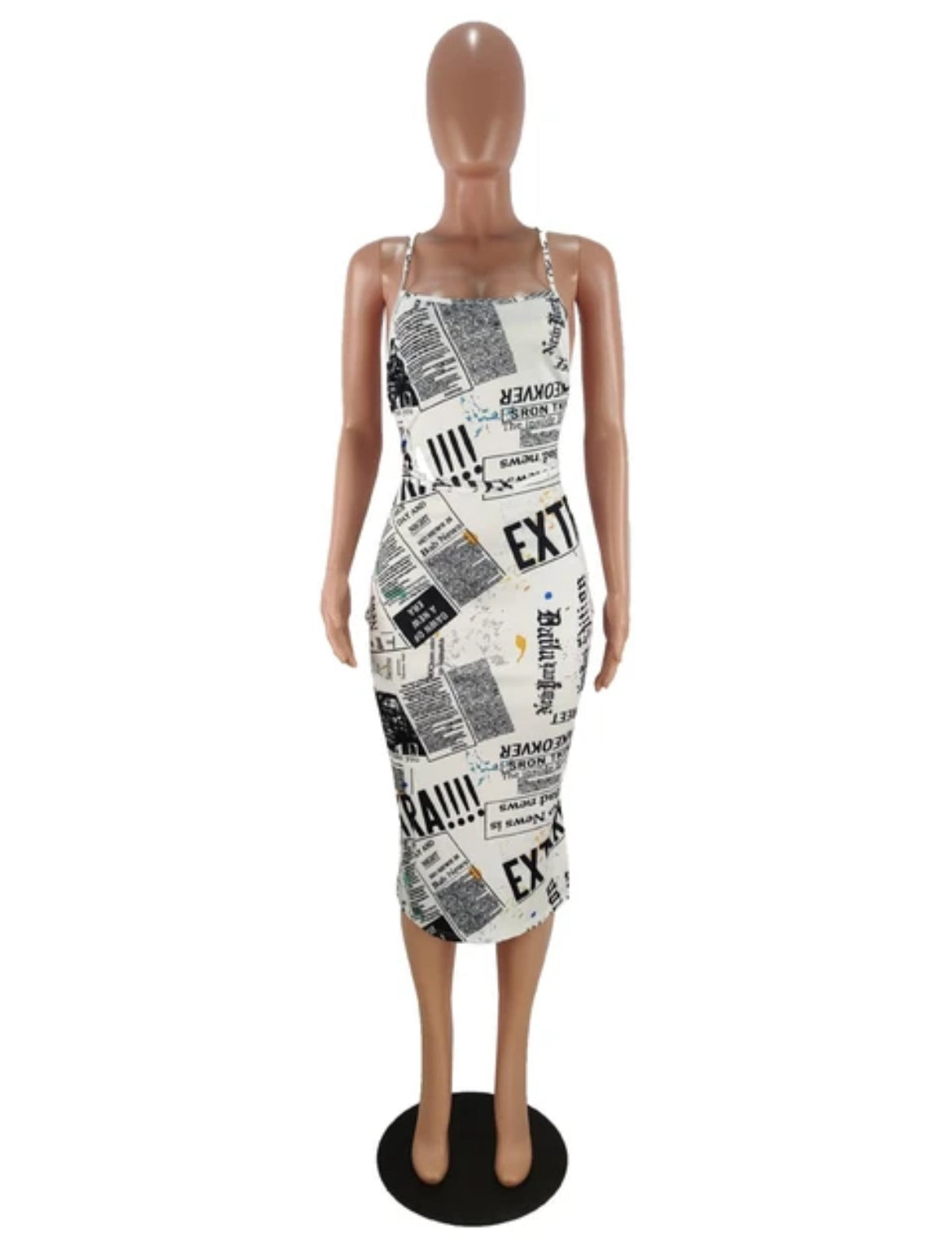 Newspaper Letter Print Bodycon Midi Dress XD21