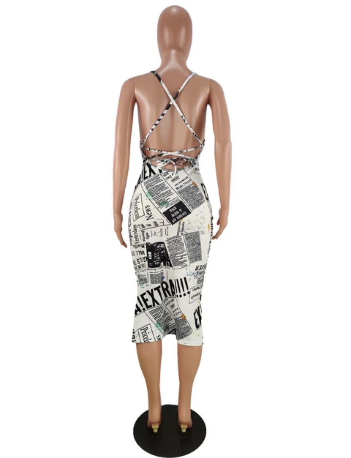 Newspaper Letter Print Bodycon Midi Dress XD21