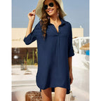 Notched Neck Flounce Sleeve Tunic Dress XD21