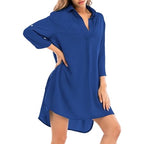 Notched Neck Flounce Sleeve Tunic Dress XD21