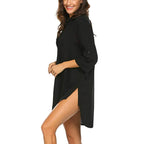 Notched Neck Flounce Sleeve Tunic Dress XD21