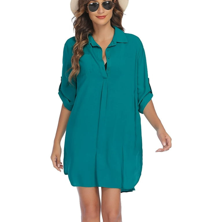 Notched Neck Flounce Sleeve Tunic Dress XD21