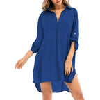 Notched Neck Flounce Sleeve Tunic Dress XD21