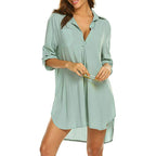 Notched Neck Flounce Sleeve Tunic Dress XD21