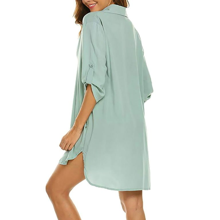 Notched Neck Flounce Sleeve Tunic Dress XD21
