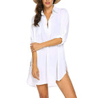 Notched Neck Flounce Sleeve Tunic Dress XD21