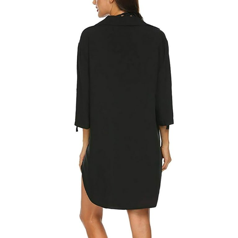 Notched Neck Flounce Sleeve Tunic Dress XD21