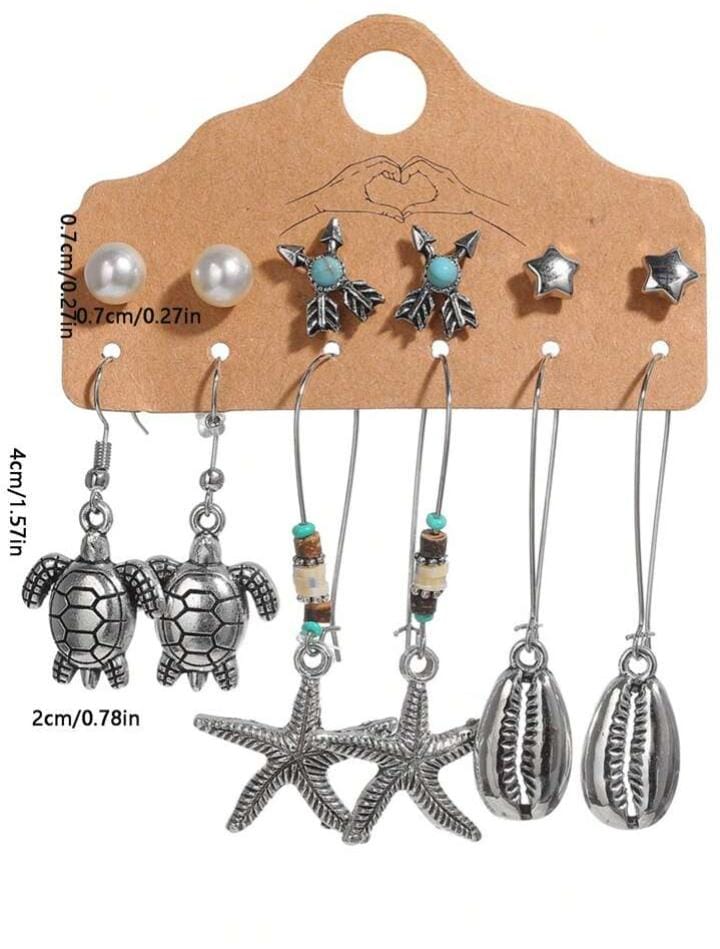 Ocean Themed Dangle Earrings & Studs 6pc Set XD21