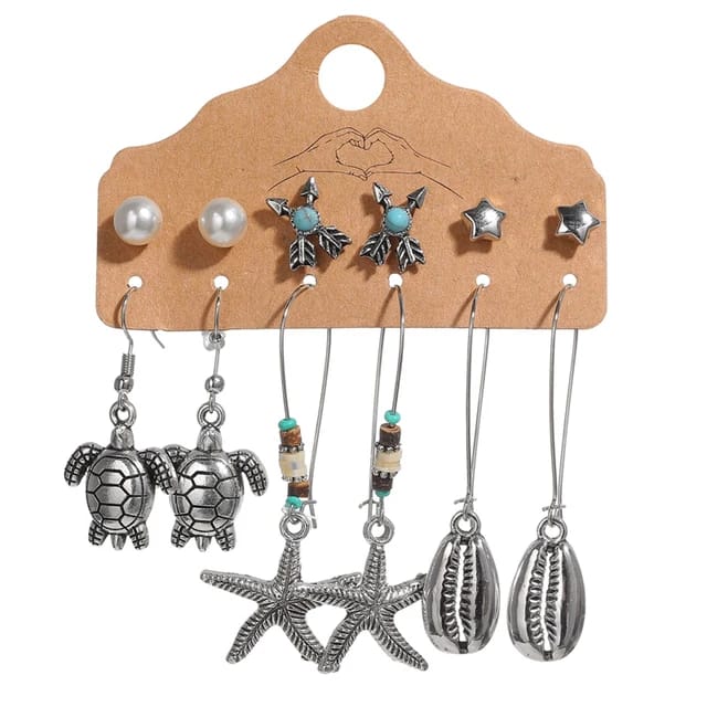 Ocean Themed Dangle Earrings & Studs 6pc Set XD21