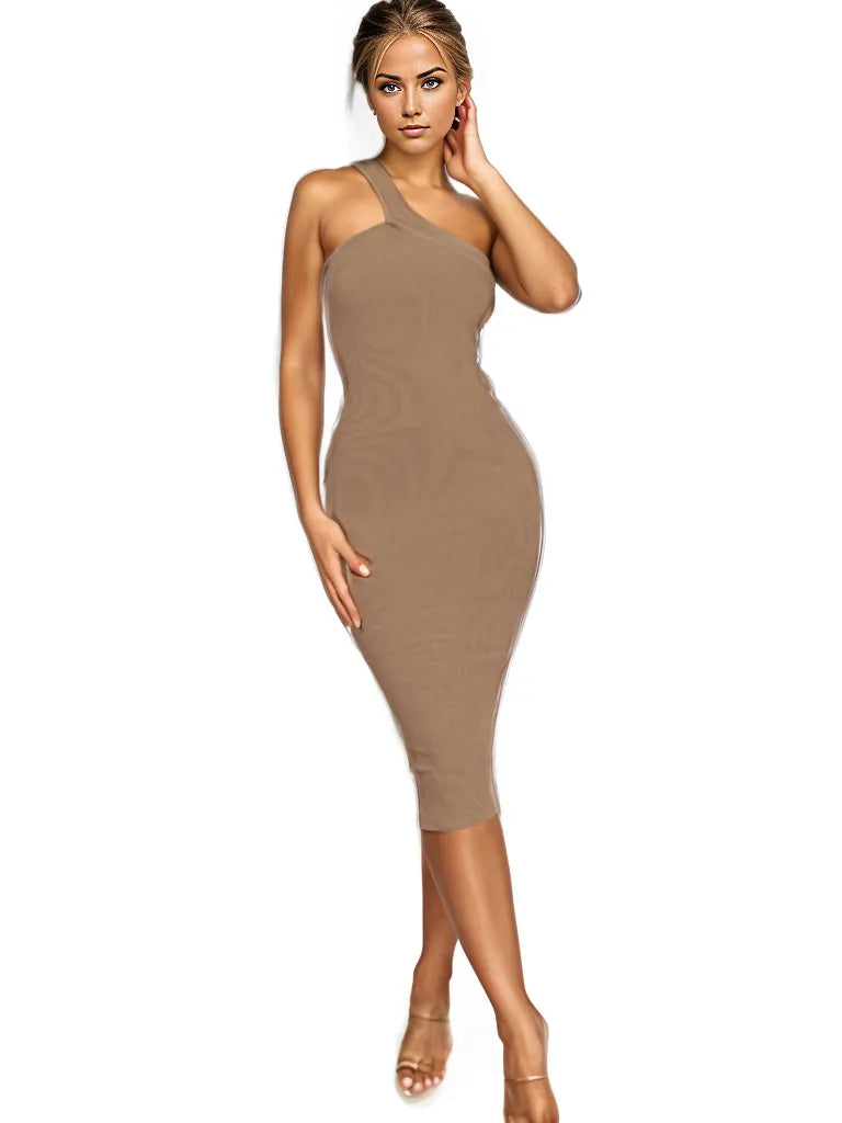 Off Shoulder Bodycon Ribbed Midi Dress XD21