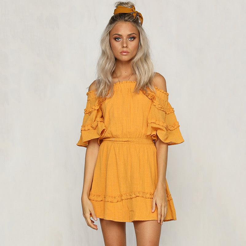 Off Shoulder Frill Sleeve Mini Summer Dress S