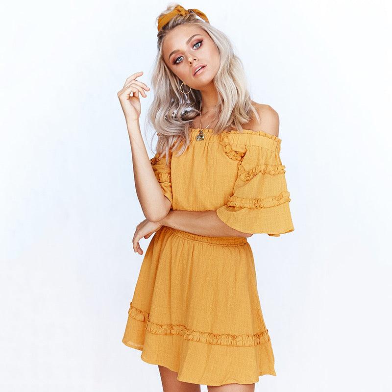 Off Shoulder Frill Sleeve Mini Summer Dress