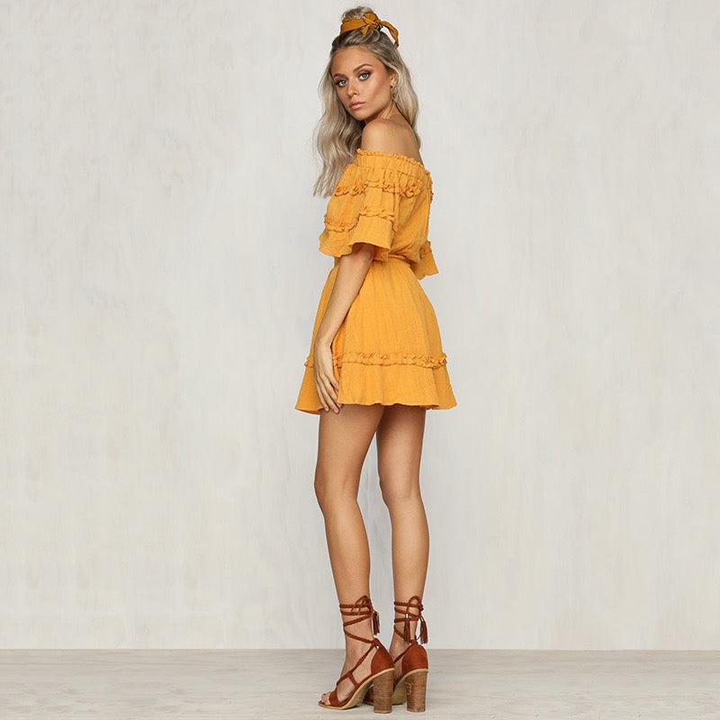 Off Shoulder Frill Sleeve Mini Summer Dress