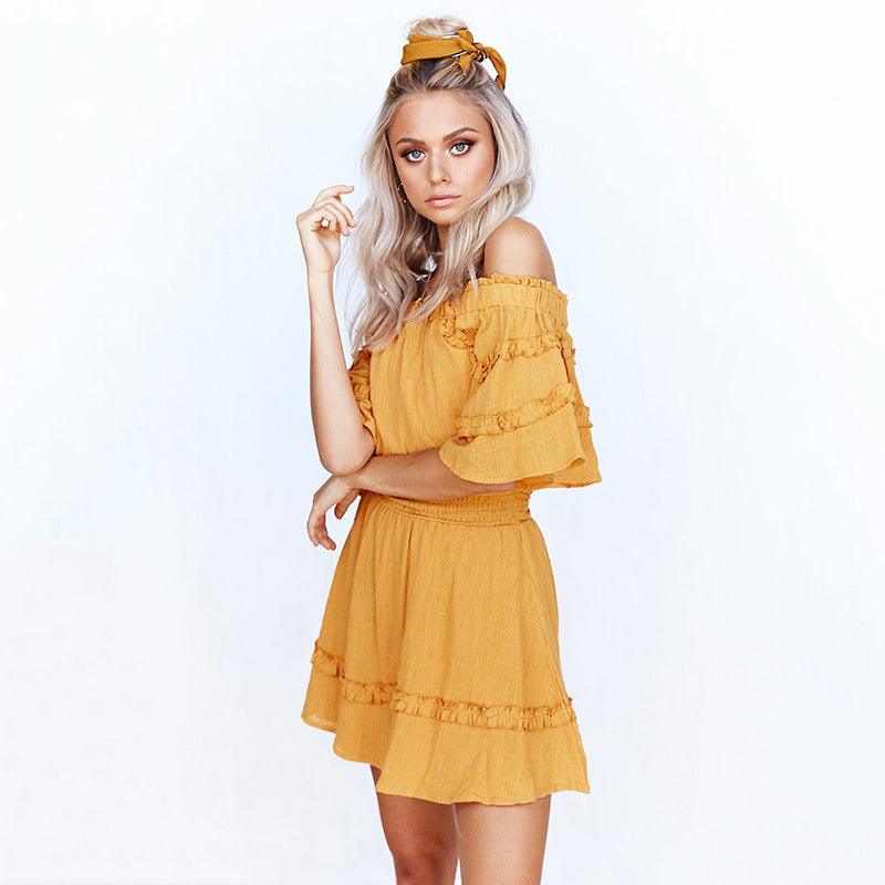 Off Shoulder Frill Sleeve Mini Summer Dress