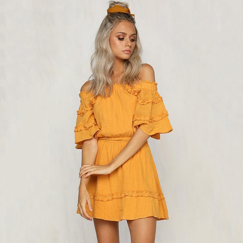 Off Shoulder Frill Sleeve Mini Summer Dress