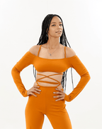 Off Shoulder Lace Up Two piece set XD21