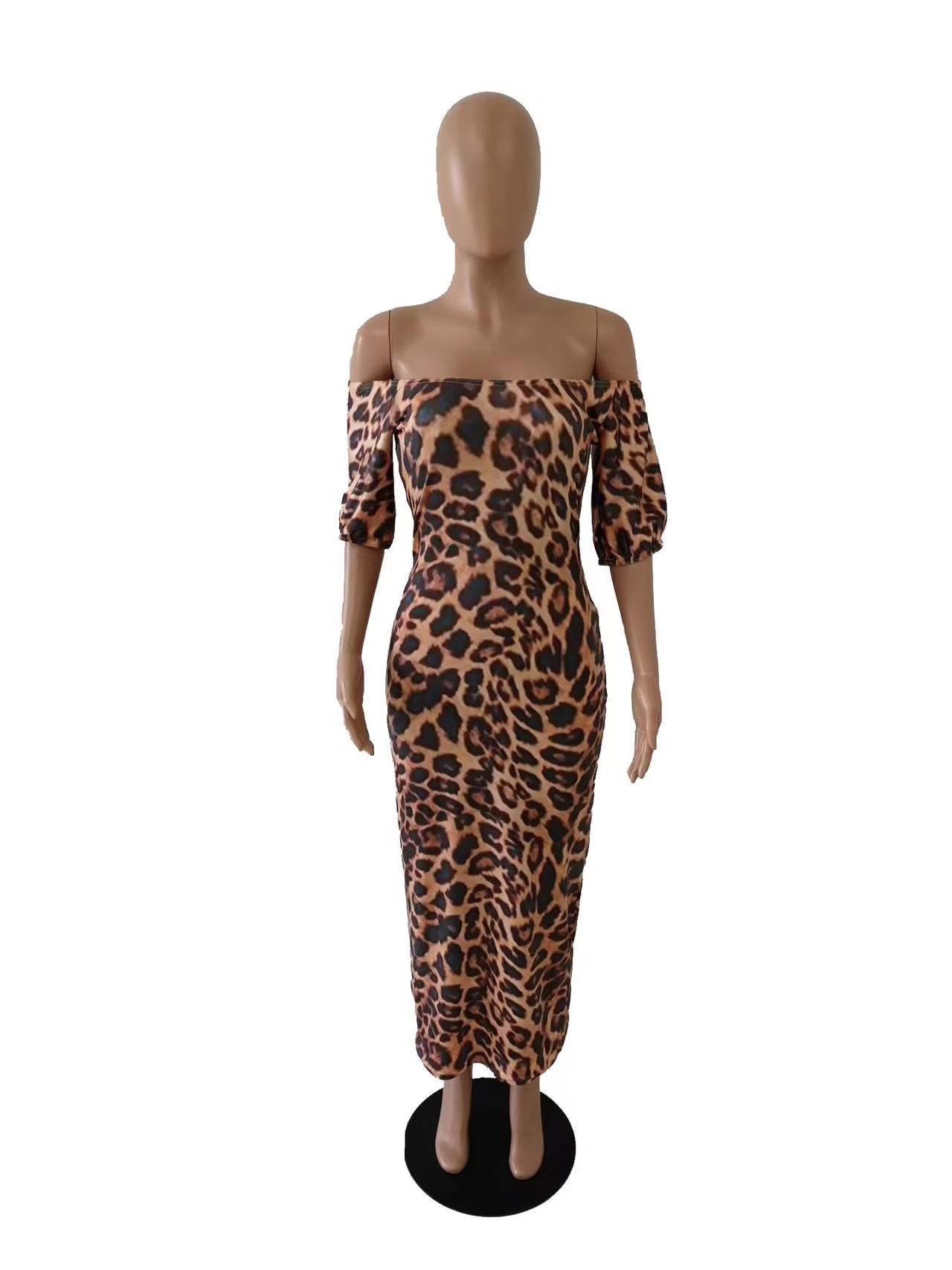 Off Shoulder Leopard Printed Pencil Dress XD21