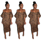 Off Shoulder Leopard Printed Pencil Dress XD21