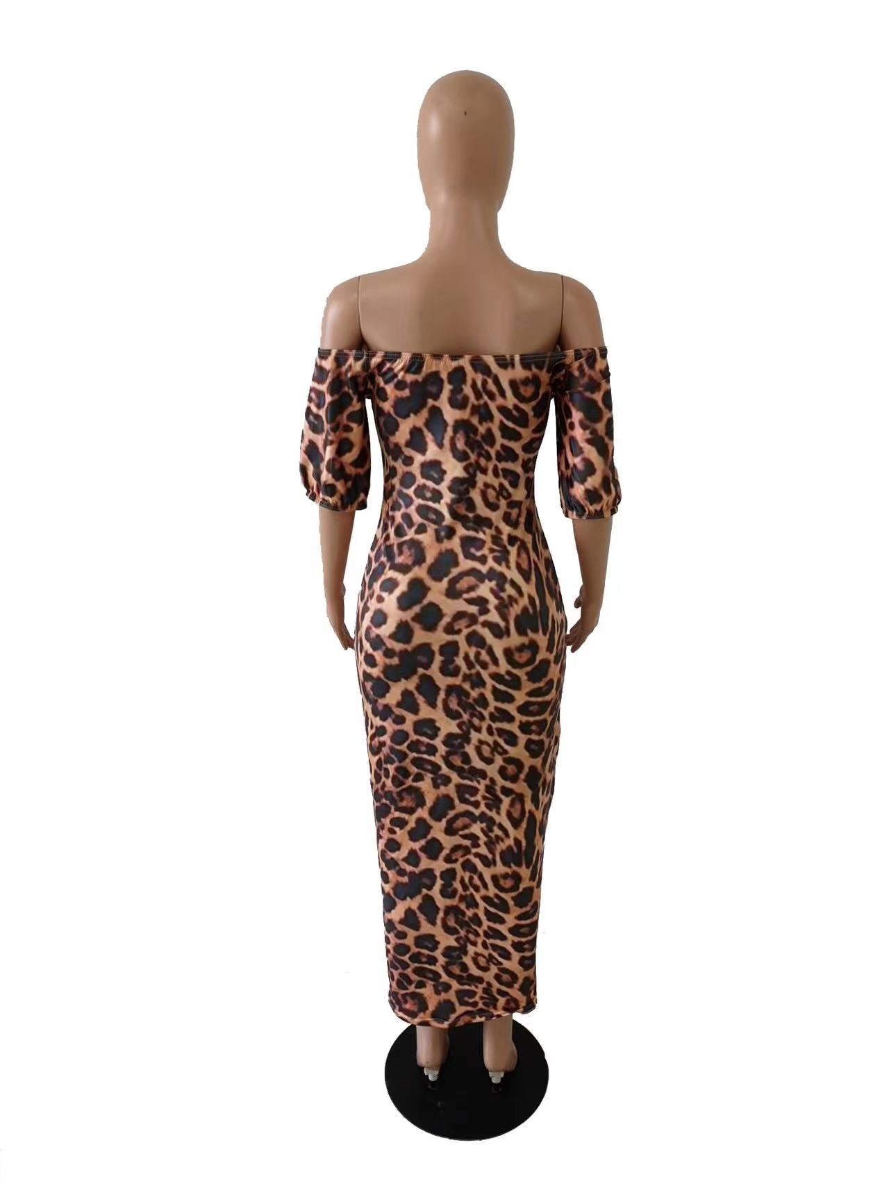 Off Shoulder Leopard Printed Pencil Dress XD21