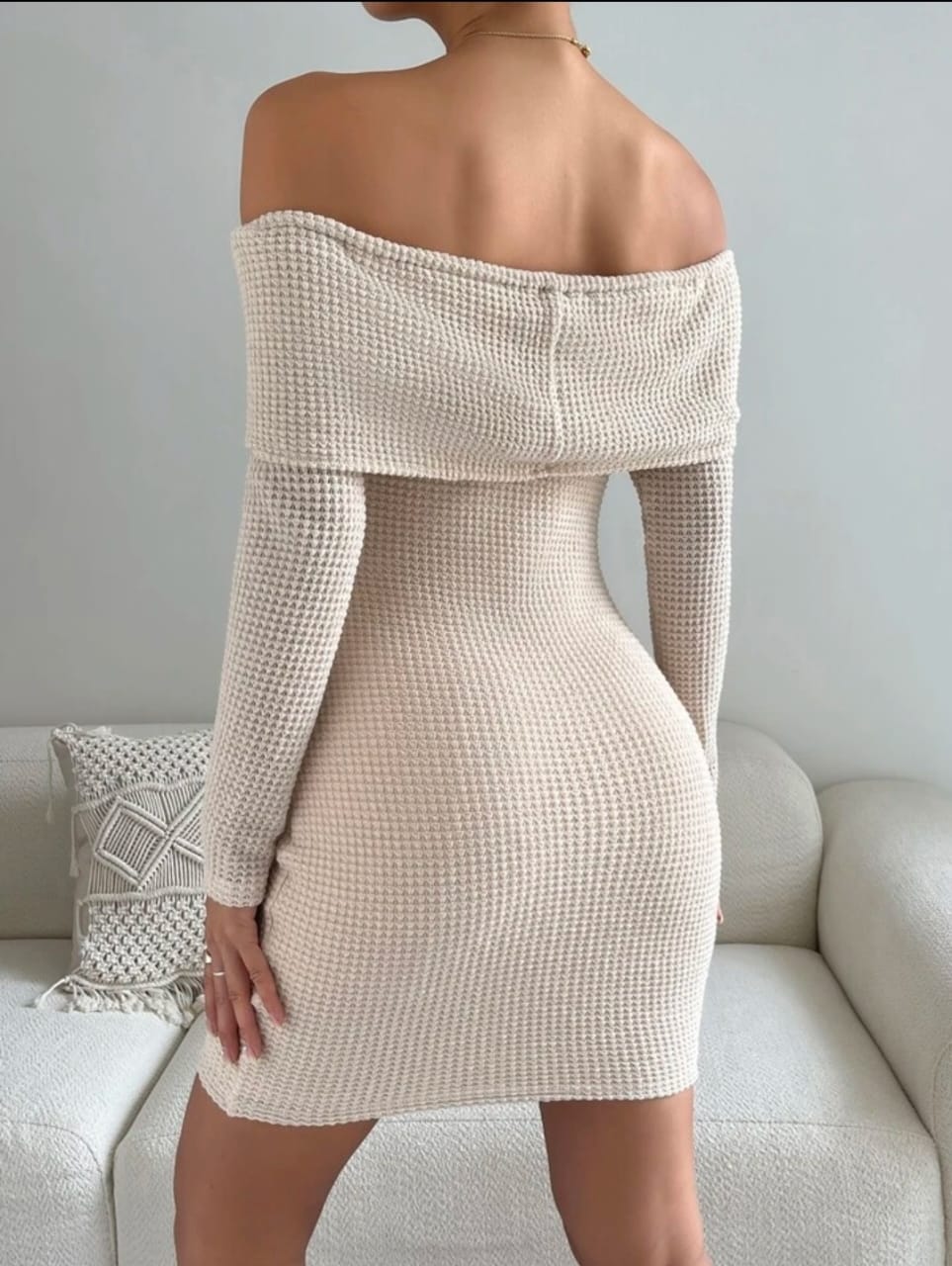 Off Shoulder Long Sleeve Knitted Mini Dress XD21