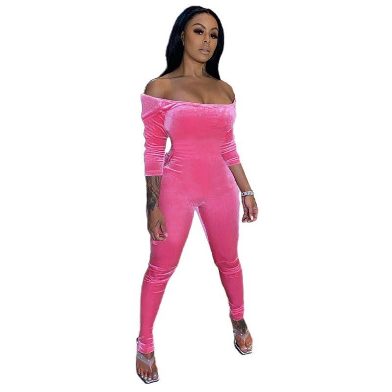 Off Shoulder One Piece Velvet Jumpsuit XD21