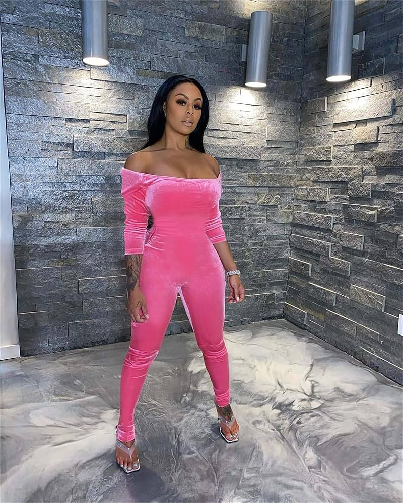 Off Shoulder One Piece Velvet Jumpsuit XD21