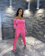 Off Shoulder One Piece Velvet Jumpsuit XD21