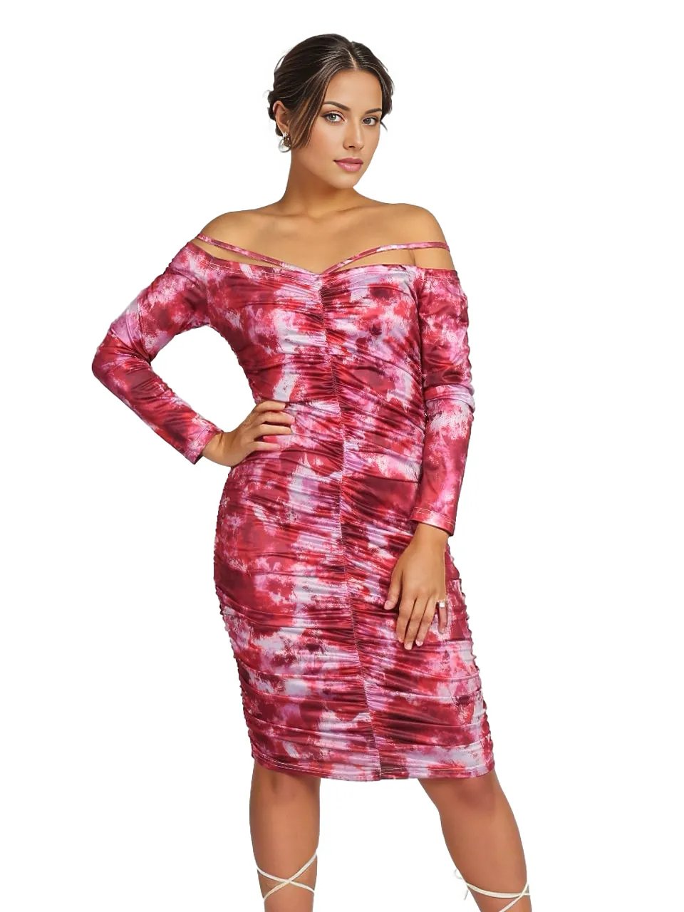 Off Shoulder Ruched Mid Dress XD21