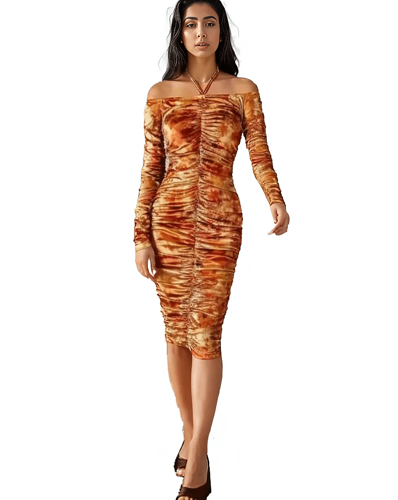 Off Shoulder Ruched Mid Dress XD21