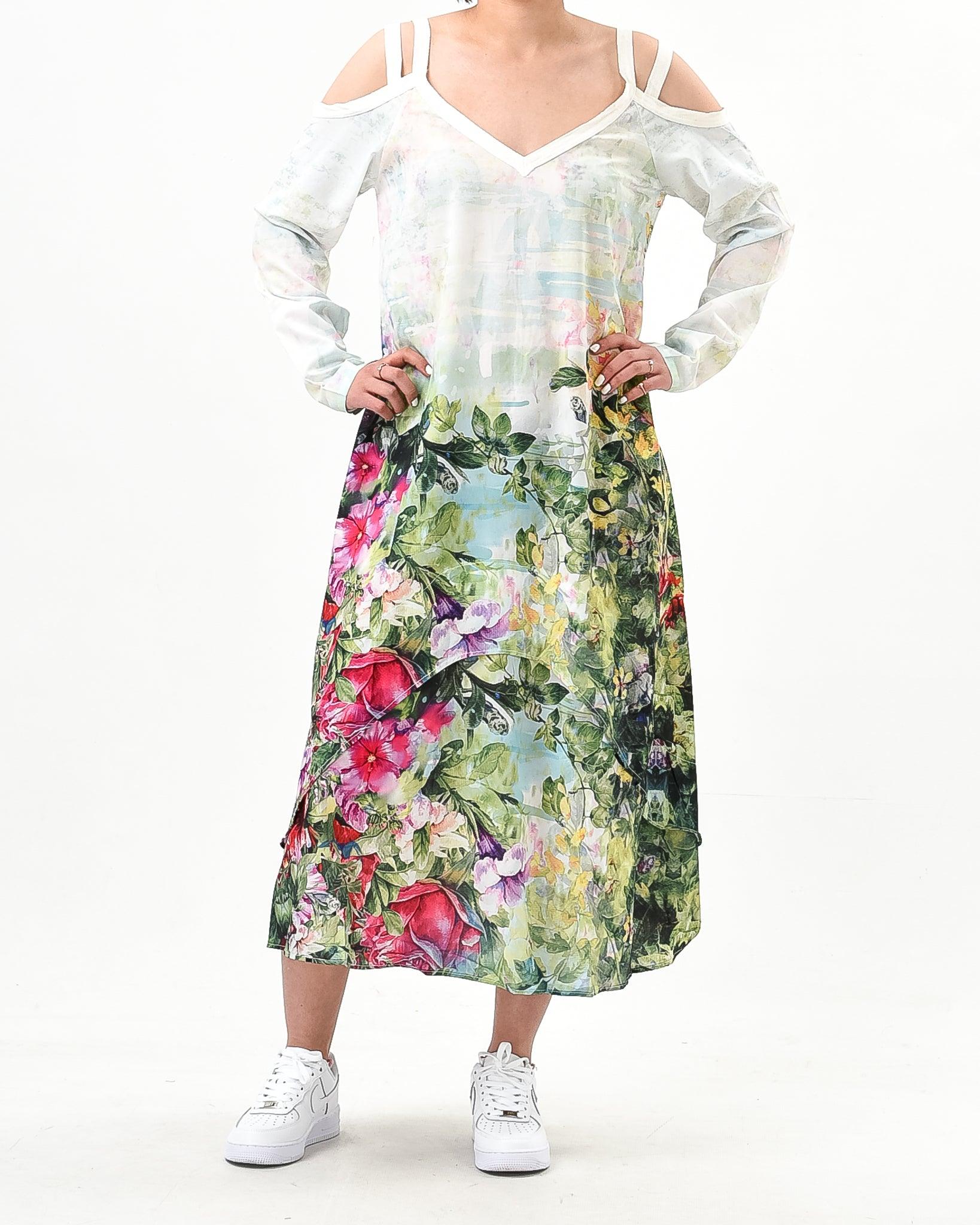 Off shoulder long sleeve floral maxi dress - XD21