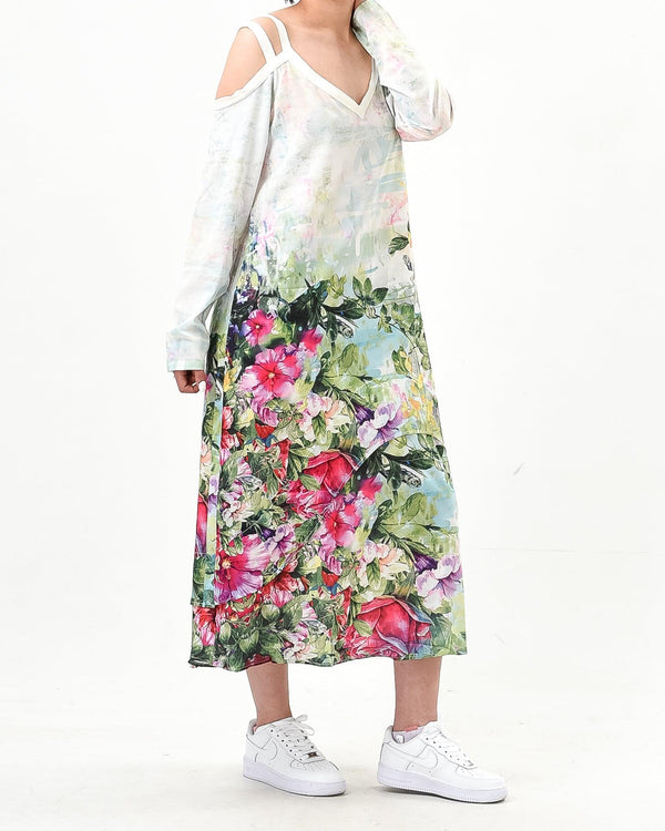 Off shoulder long sleeve floral maxi dress