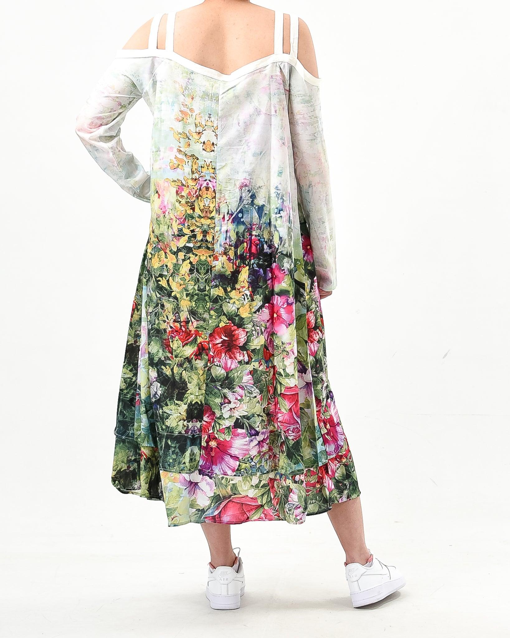 Off shoulder long sleeve floral maxi dress - XD21