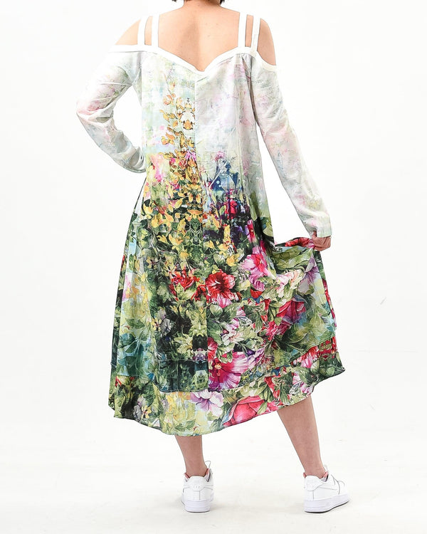 Off shoulder long sleeve floral maxi dress