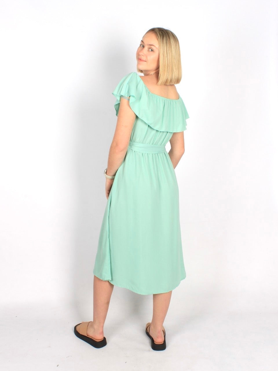 Off shoulder with belt midi dress XD21