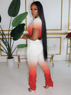 Ombré Draw String Crop Top And Pants Set XD21