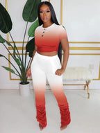 Ombré Draw String Crop Top And Pants Set XD21