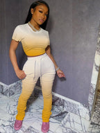 Ombré Draw String Crop Top And Pants Set XD21