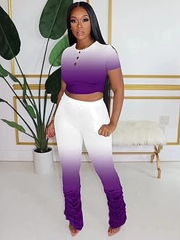 Ombré Draw String Crop Top And Pants Set XD21
