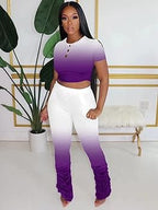 Ombré Draw String Crop Top And Pants Set XD21