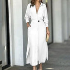 One Button Tie Over Blouse Maxi Slit Dress XD21