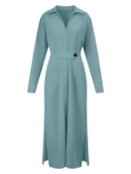 One Button Tie Over Blouse Maxi Slit Dress XD21