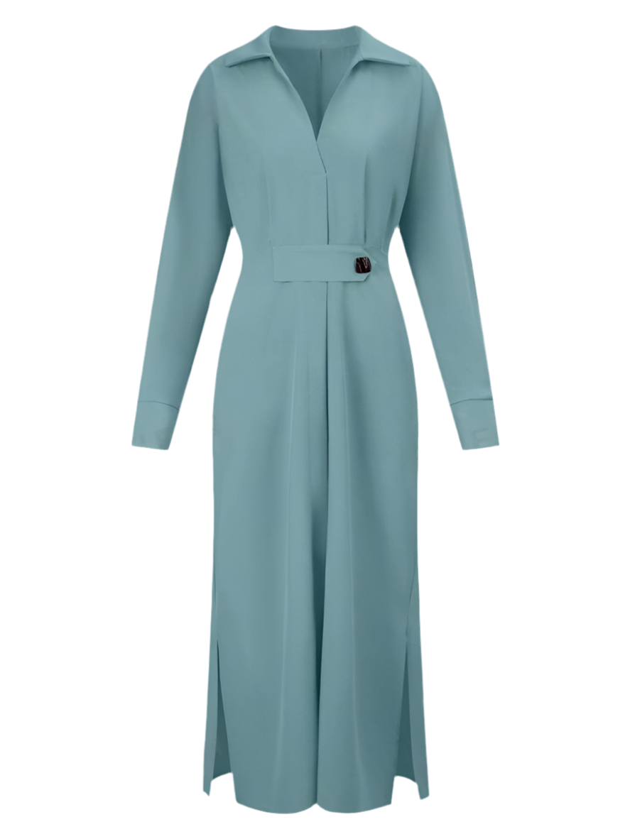 One Button Tie Over Blouse Maxi Slit Dress XD21