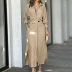 One Button Tie Over Blouse Maxi Slit Dress XD21